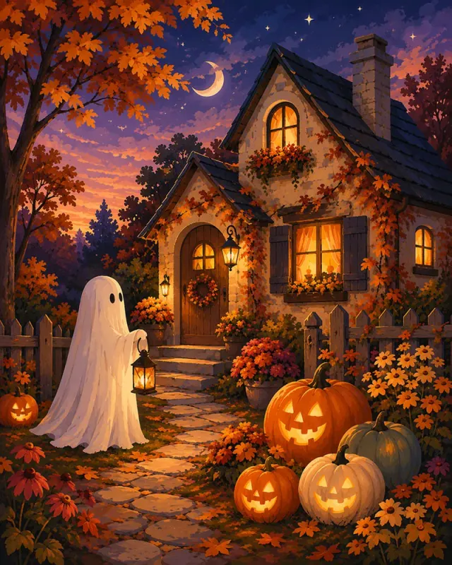 Figured'Art Vriendelijk spook bij het Pompoenhuisje diamond painting