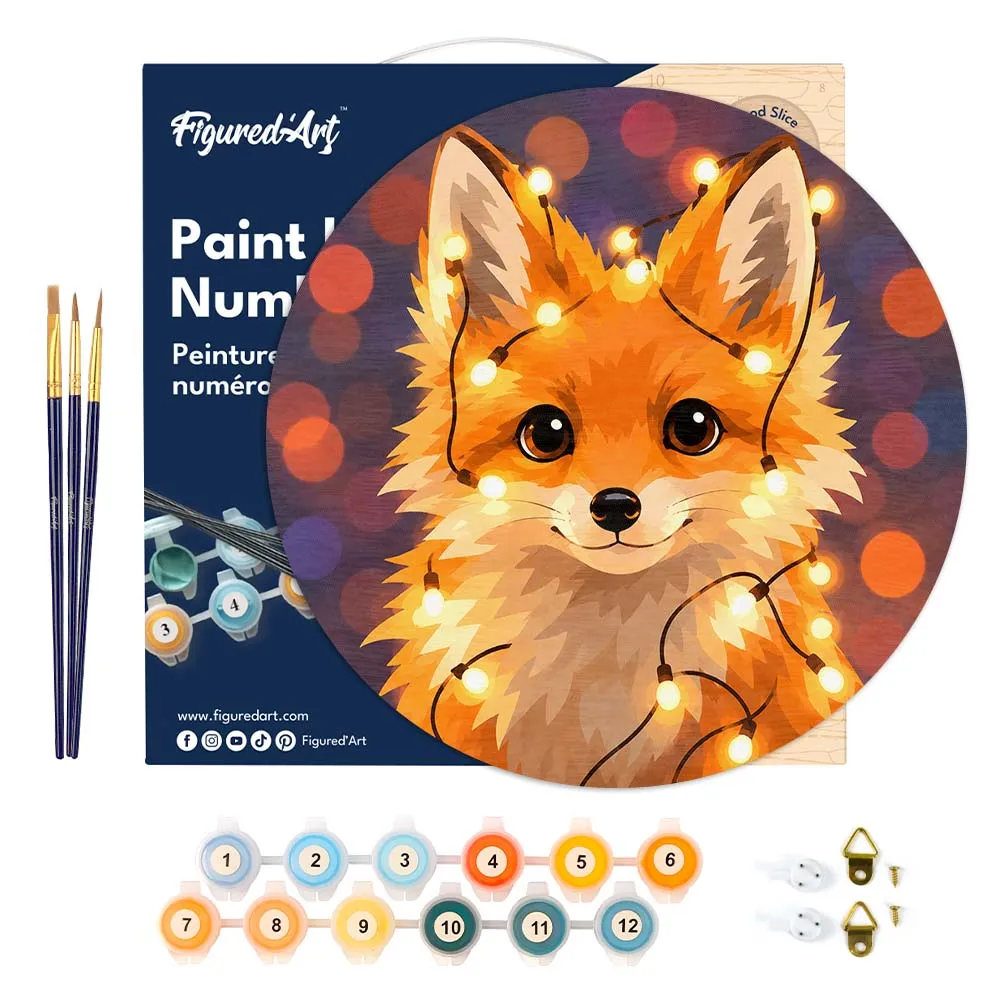 Figured'Art Kleine Vos met Lichtbollen schilderen op nummer houten schijf 30 cm