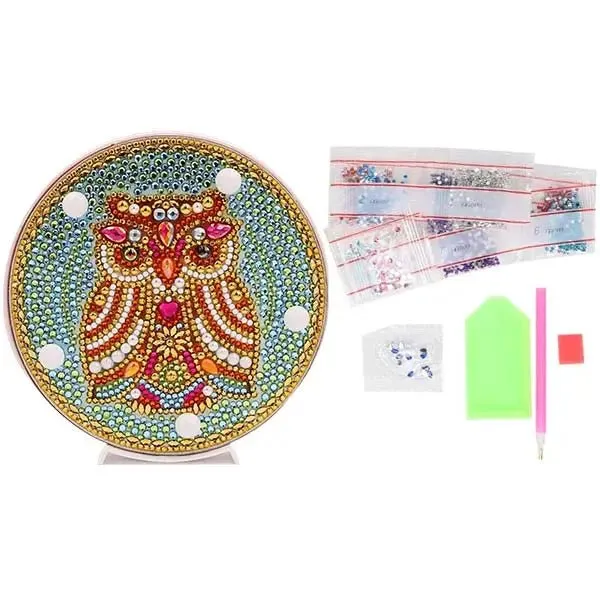 Figured'Art Slaperige Uil diamond painting LED-lamp 15 cm