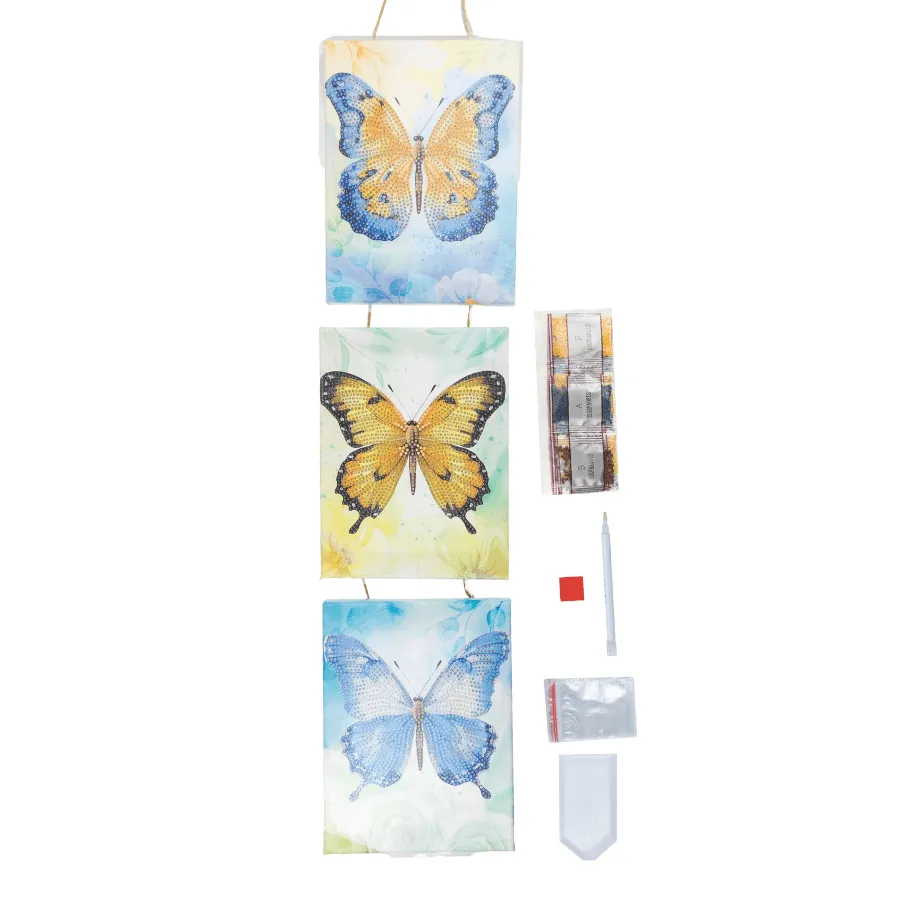 Craft Buddy Crystal Art Butterflies trio canvas 15x20cm vlinder