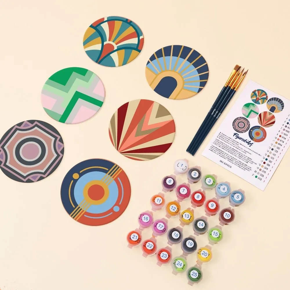 Figured'Art Art-decoharmonie schilderen op nummer onderzetters 10cm 6 stuks