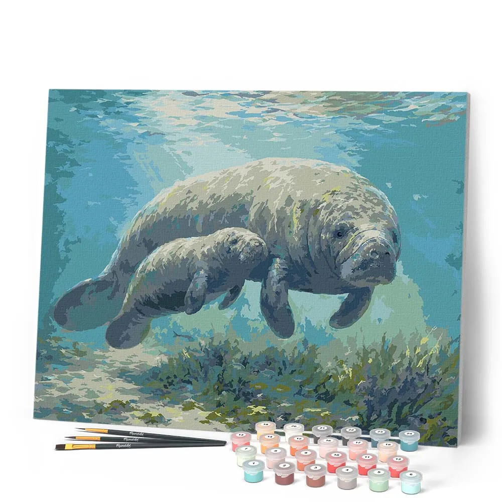 Figured'Art Moederzeekoe en baby schilderen op nummer 40x50 cm