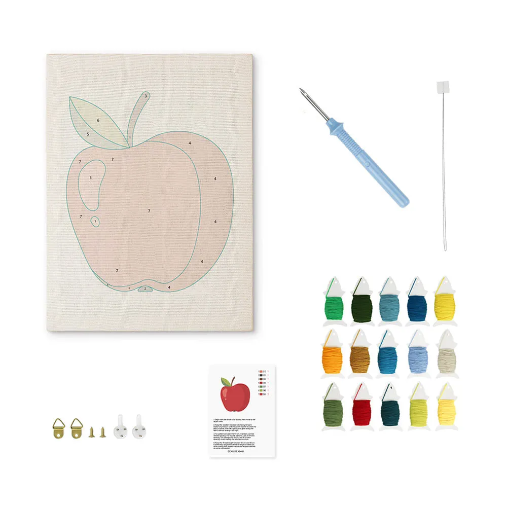 Figured'Art Rode Appel punch needle pakket met frame katoen