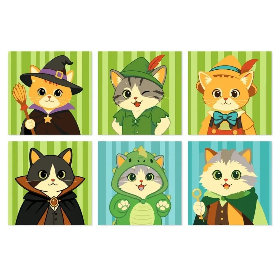 Figured'Art Fantastische Kattenwereld mini schilderen op nummer 20x20cm 6 stuks