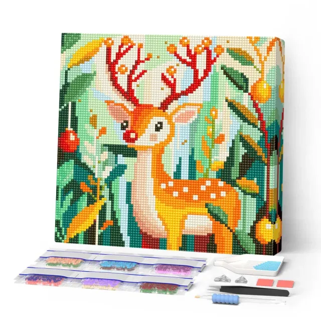 Figured'Art Gouden rendier mini diamond painting 25x25 cm kerst