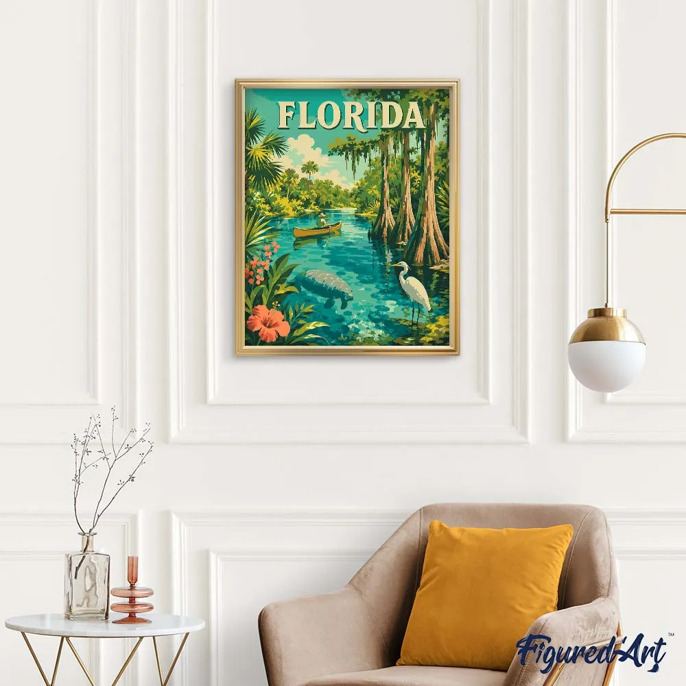 Figured'Art Vintageposter van de wilde dieren van Florida schilderen 40x50