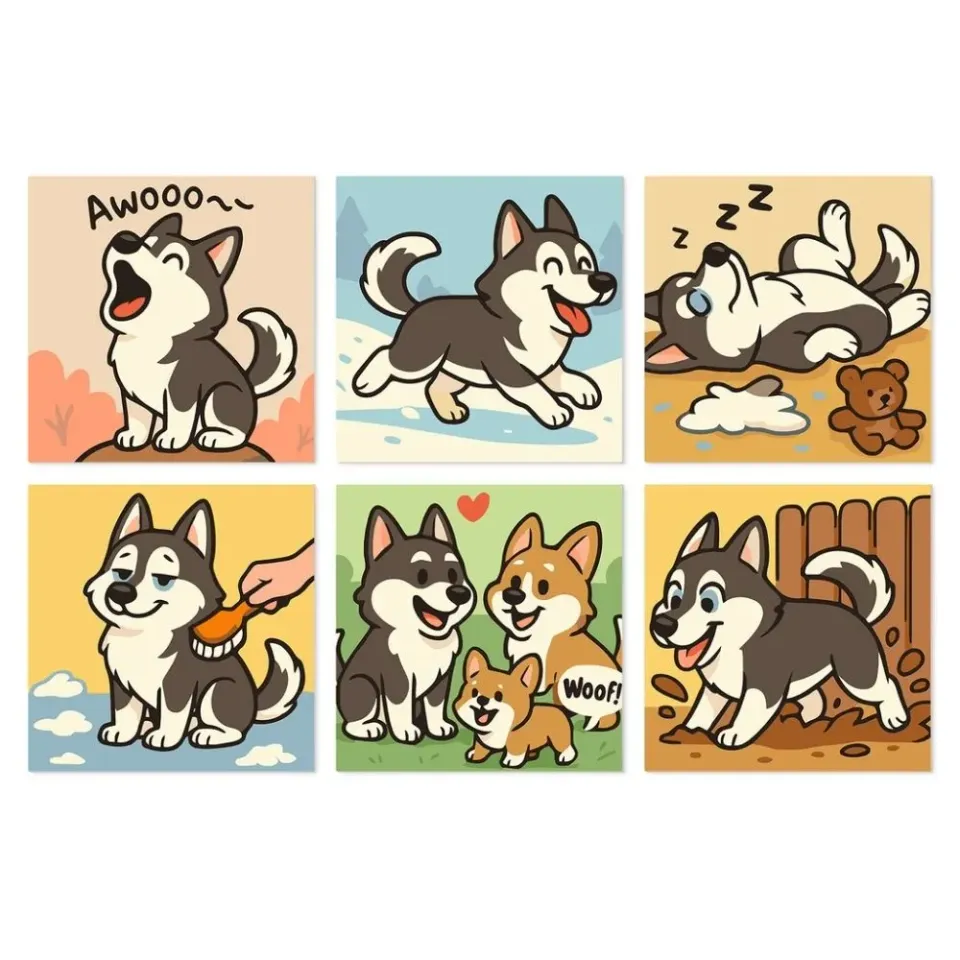 Figured'Art Mini Husky-spirit schilderen op nummer 20x20cm 6 stuks