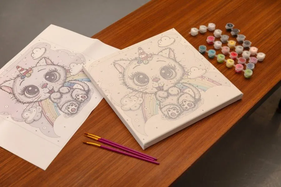 Paint by Numb3rs Kitten Rainbow schilderen op nummer 30x30cm