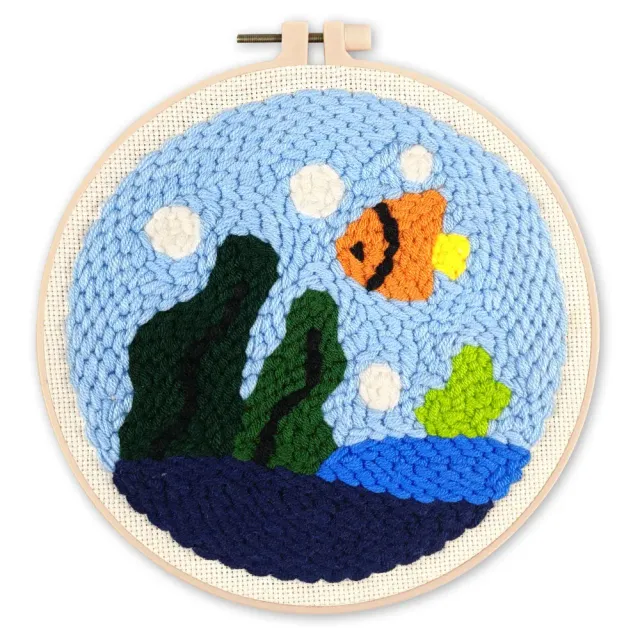 Figured'Art Oceaanleven punch needle pakket 20 cm rond wol