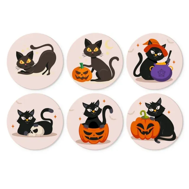 Figured'Art Spookachtige katten mini schilderen op nummer Ø20cm 6 stuks