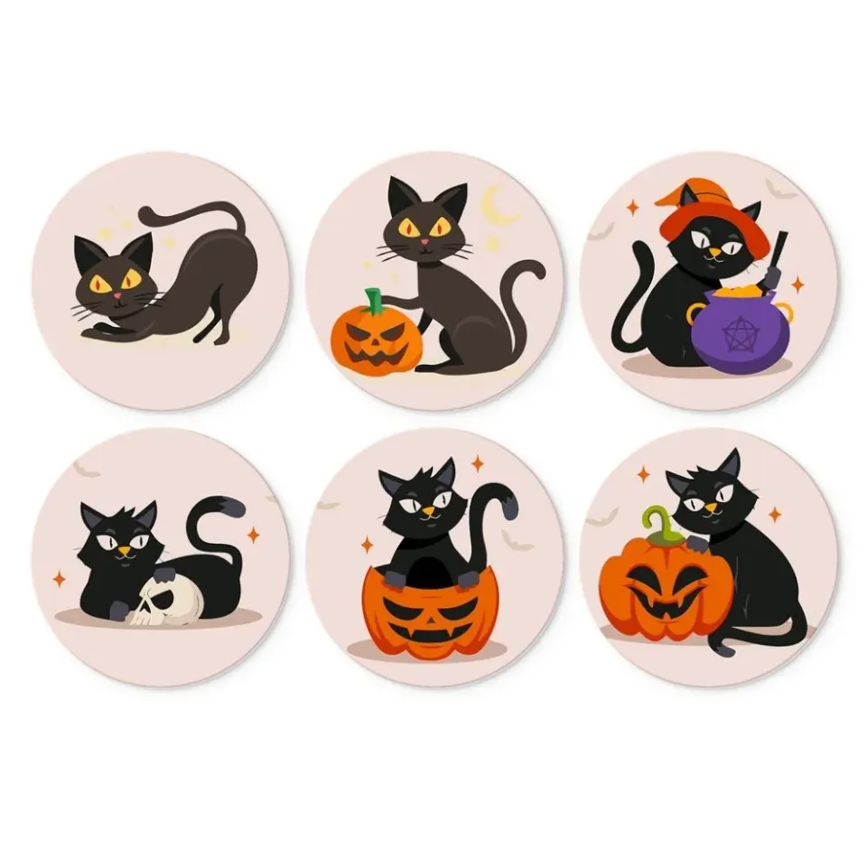 Figured'Art Spookachtige katten mini schilderen op nummer Ø20cm 6 stuks