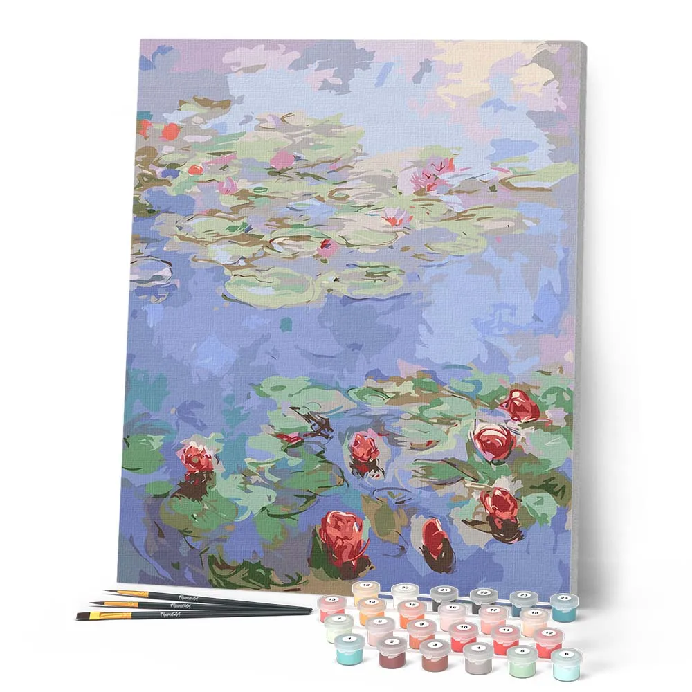 Figured'Art Rode waterlelies Monet schilderen op nummer 40x50 bloemen