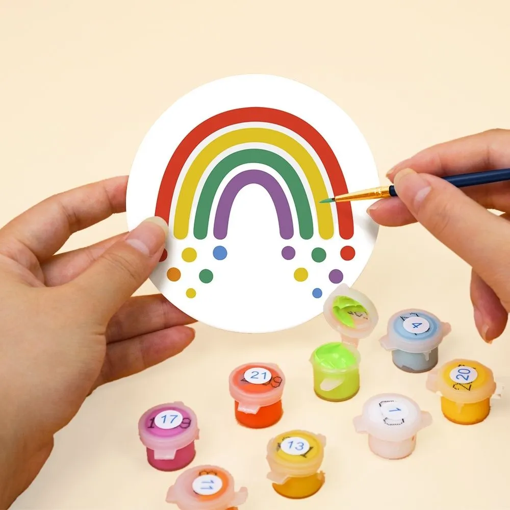 Figured'Art Kleurrijke regenboog schilderen op nummer onderzetters 10cm 6 stuks