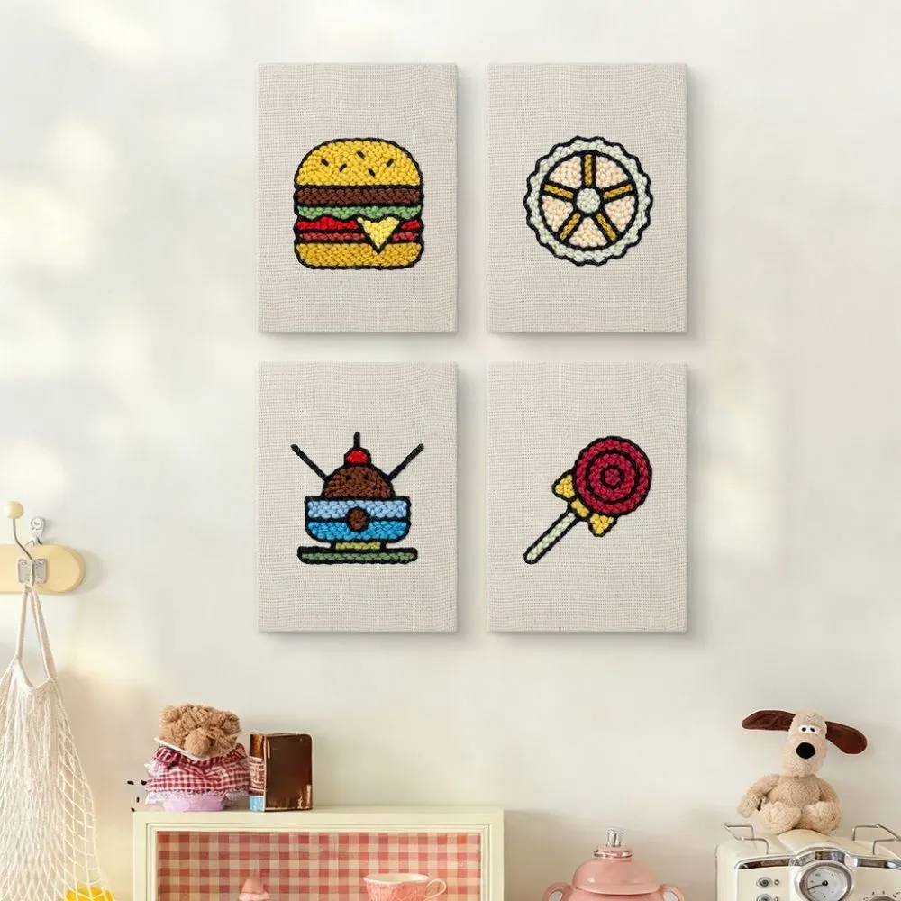 Figured'Art Zoet en Streetfood punch needle set 4 stuks met frame