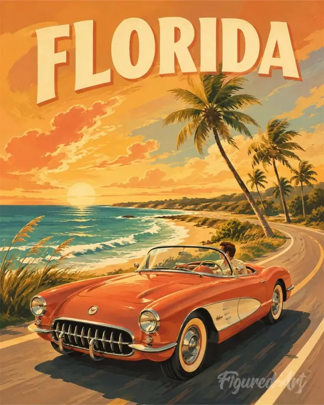 Figured'Art Vintageposter Florida schilderen op nummer 40x50 cm