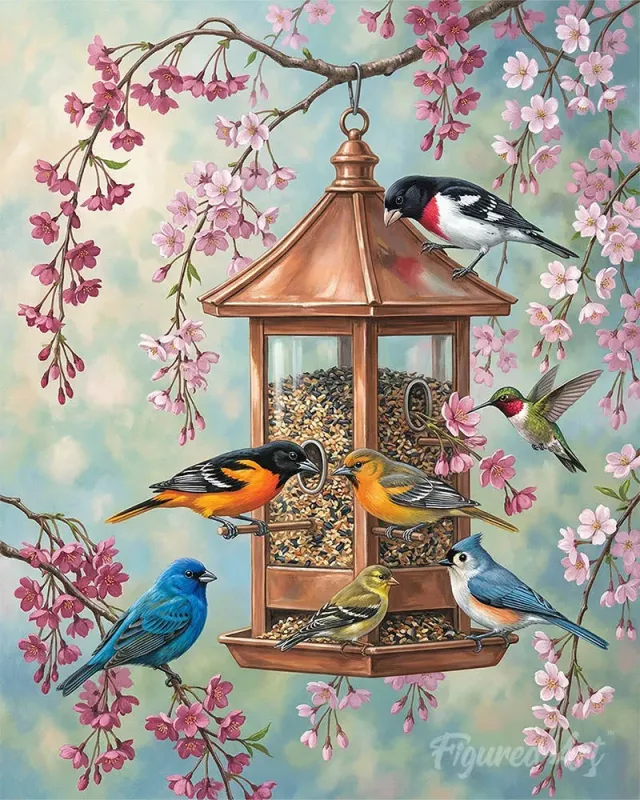 Figured'Art Kersenbloesemvogels schilderen op nummer 40x50cm vogels