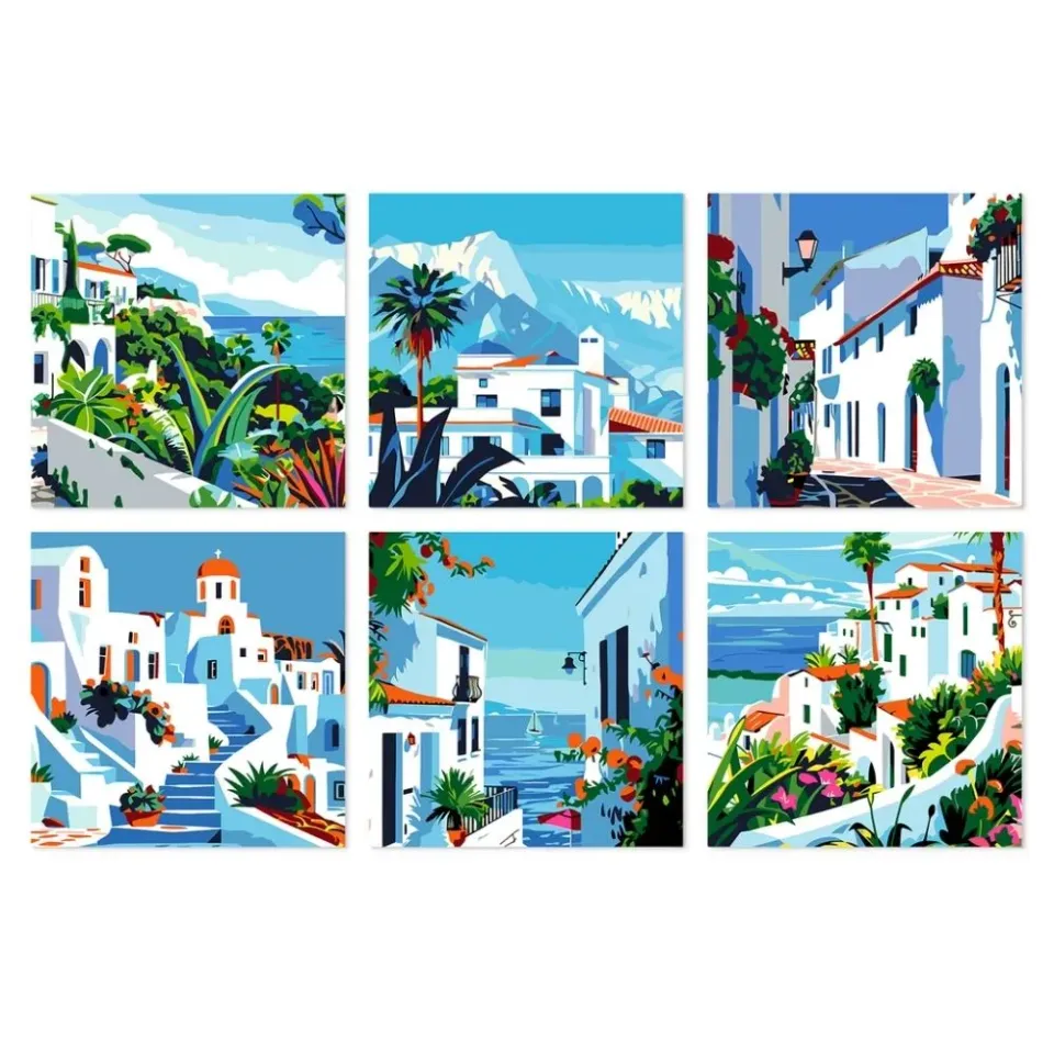 Figured'Art Mini Mediterrane penseelstreken schilderen op nummer 20x20cm 6 stuks