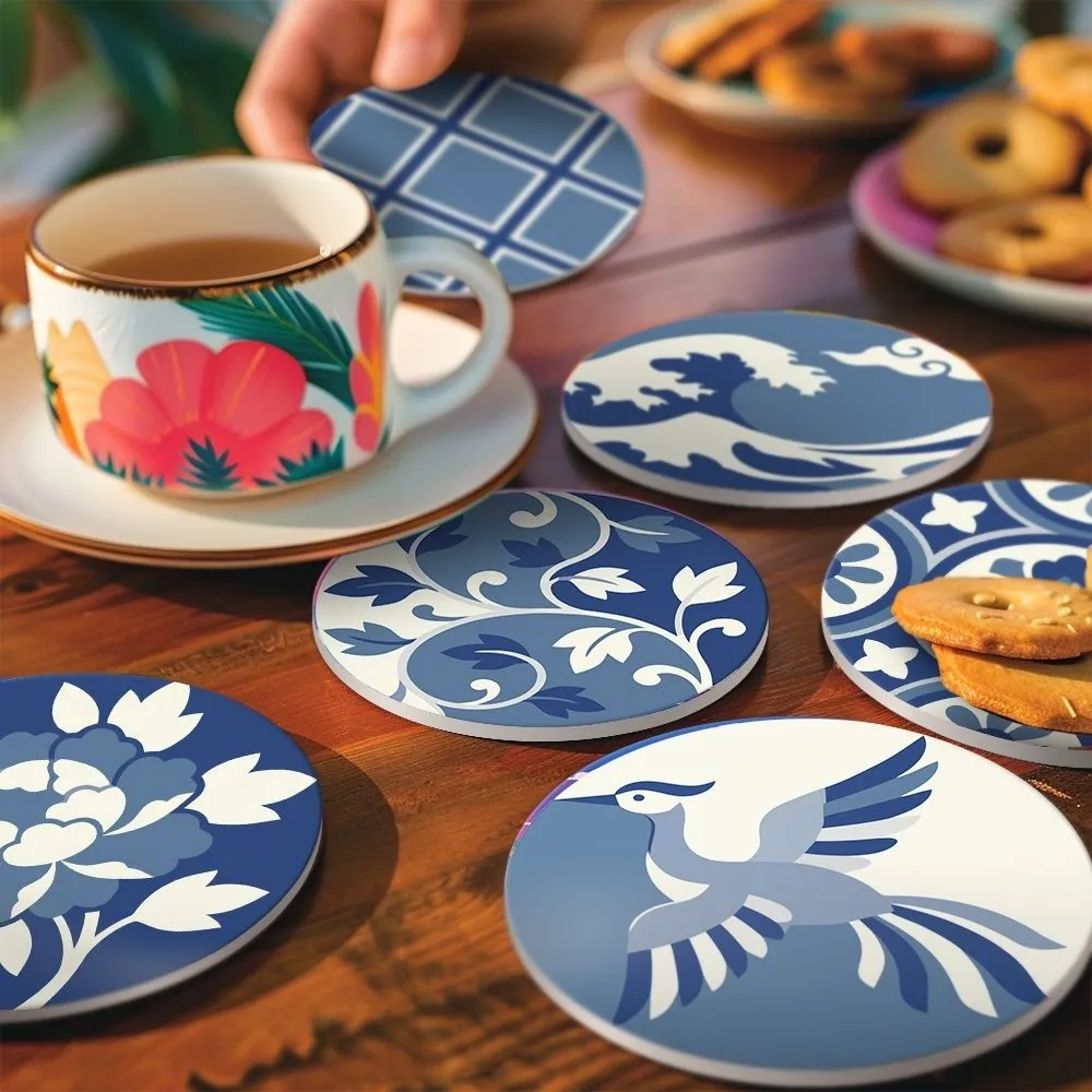 Figured'Art Mediterraan Blauw schilderen op nummer onderzetters 6 stuks