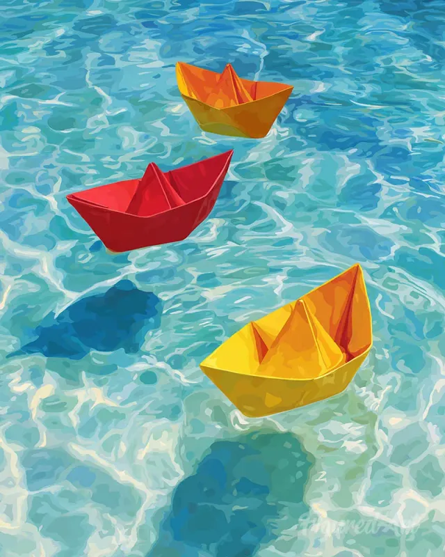 Figured'Art Origamibootjes op blauw diamond painting 40x50cm vierkant