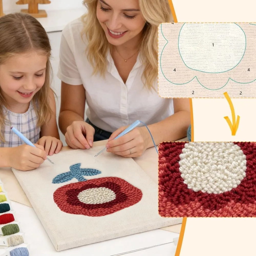 Figured'Art Karmozijnrode Bloei punch needle pakket 20x30cm met frame