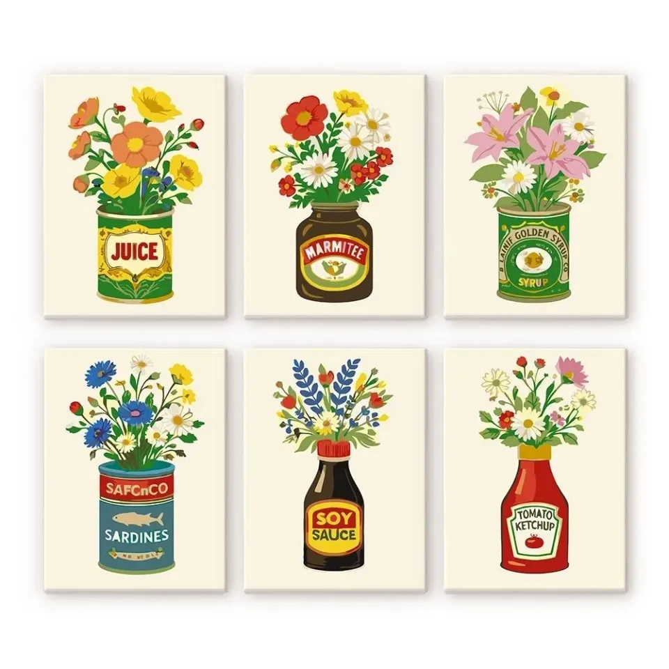 Figured'Art Bloeiende Flessen mini schilderen op nummer 15x20cm 6 stuks