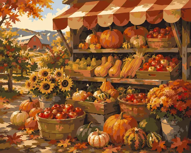 Figured'Art Rustieke Herfstmarkt schilderen op nummer 40x50cm herfst