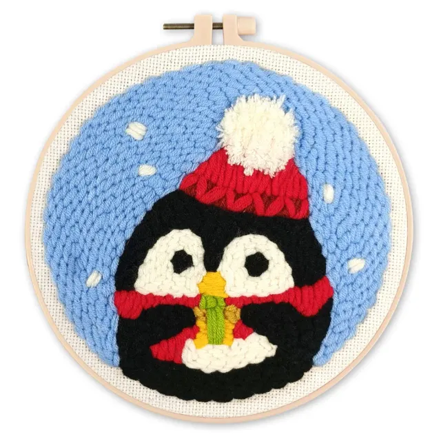 Figured'Art Punch Needle Kerstpinguïn pakket 20cm wol