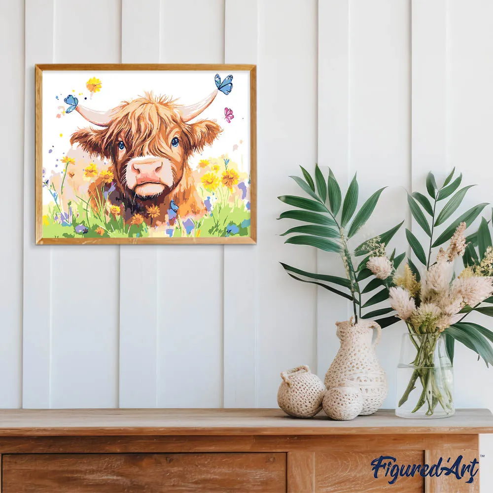 Figured'Art Schotse Hooglander Lenteportret schilderen op nummer 40x50