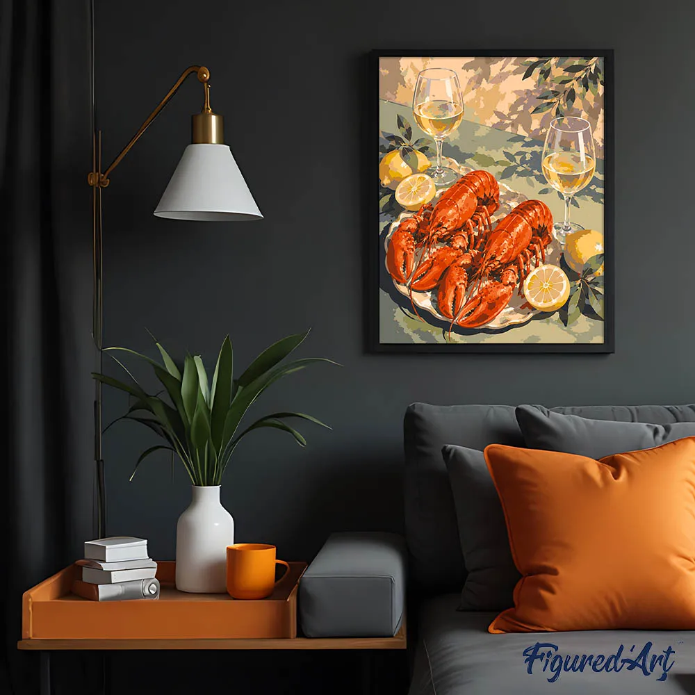 Figured'Art Kreeft en wijn schilderen op nummer 40x50cm keuken