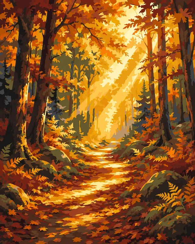 Figured'Art Bospad met Zonnestralen schilderen op nummer 40x50 cm
