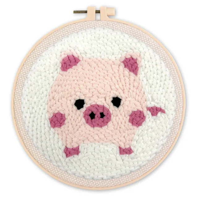 Figured'Art Roze Varken punch needle pakket 20cm wol beginners