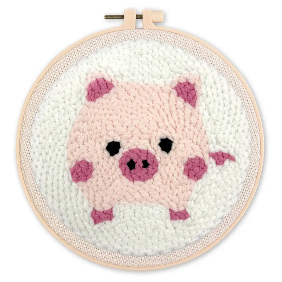 Figured'Art Roze Varken punch needle pakket 20cm wol beginners