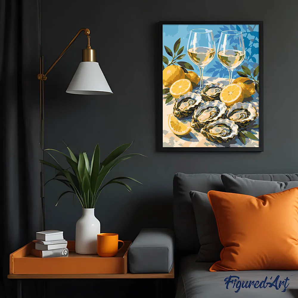 Figured'Art Oesters en Wijn Schilderen op Nummer 40x50cm Stilleven