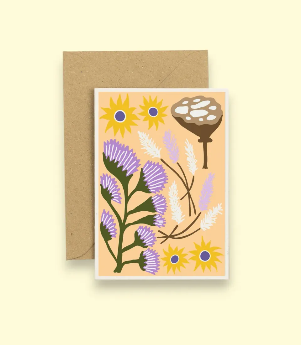 Studio Wald Dried wenskaart tarwegeel A6 droogbloem