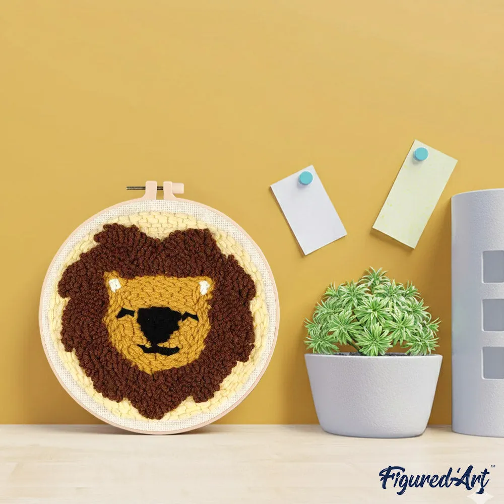 Figured'Art Schattige leeuw punch needle pakket 20x20 cm wol