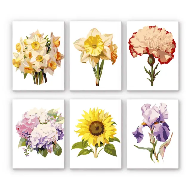 Figured'Art Bloemenreis mini schilderen op nummer 15x20cm 6 stuks