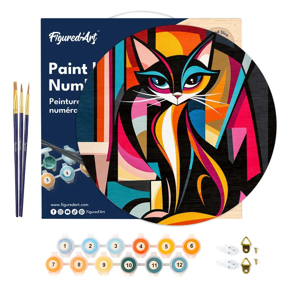 Figured'Art Gedurfd Abstract Kat schilderen op nummer hout 30cm