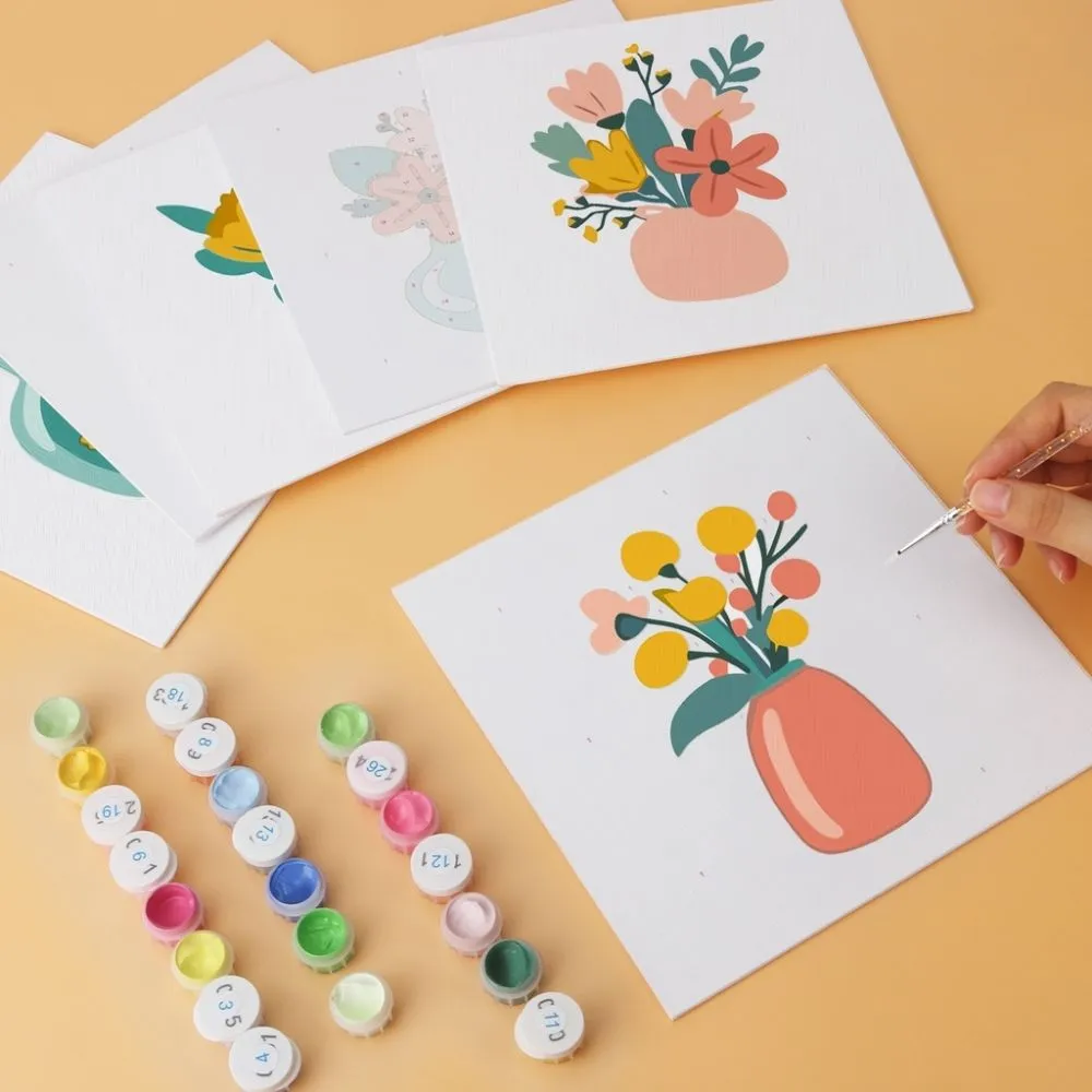 Figured'Art Mini Serie Minimalistische boeketten schilderen op nummer 20x20cm 6 stuks
