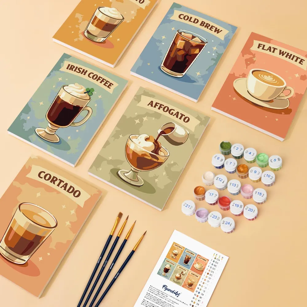 Figured'Art Mini Specialty Koffie schilderen op nummer 6 stuks 15x20cm