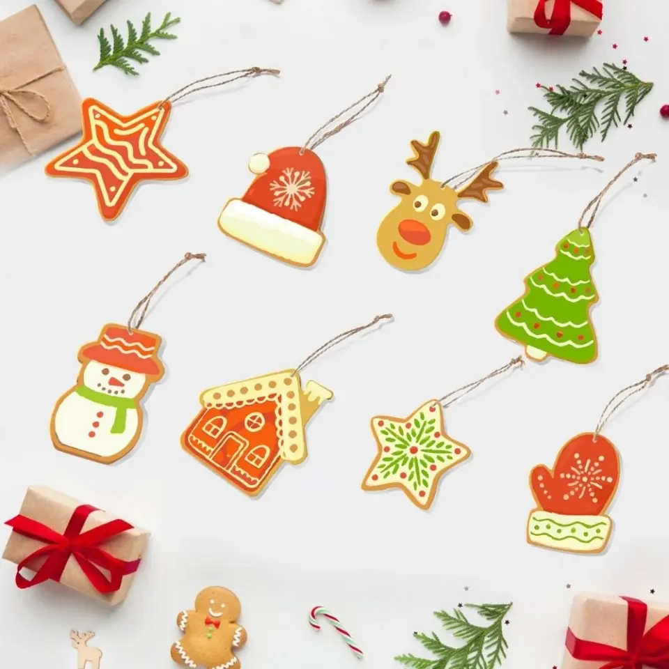 Figured'Art Kerstdorp kerstornamenten schilderen op nummer 8 stuks