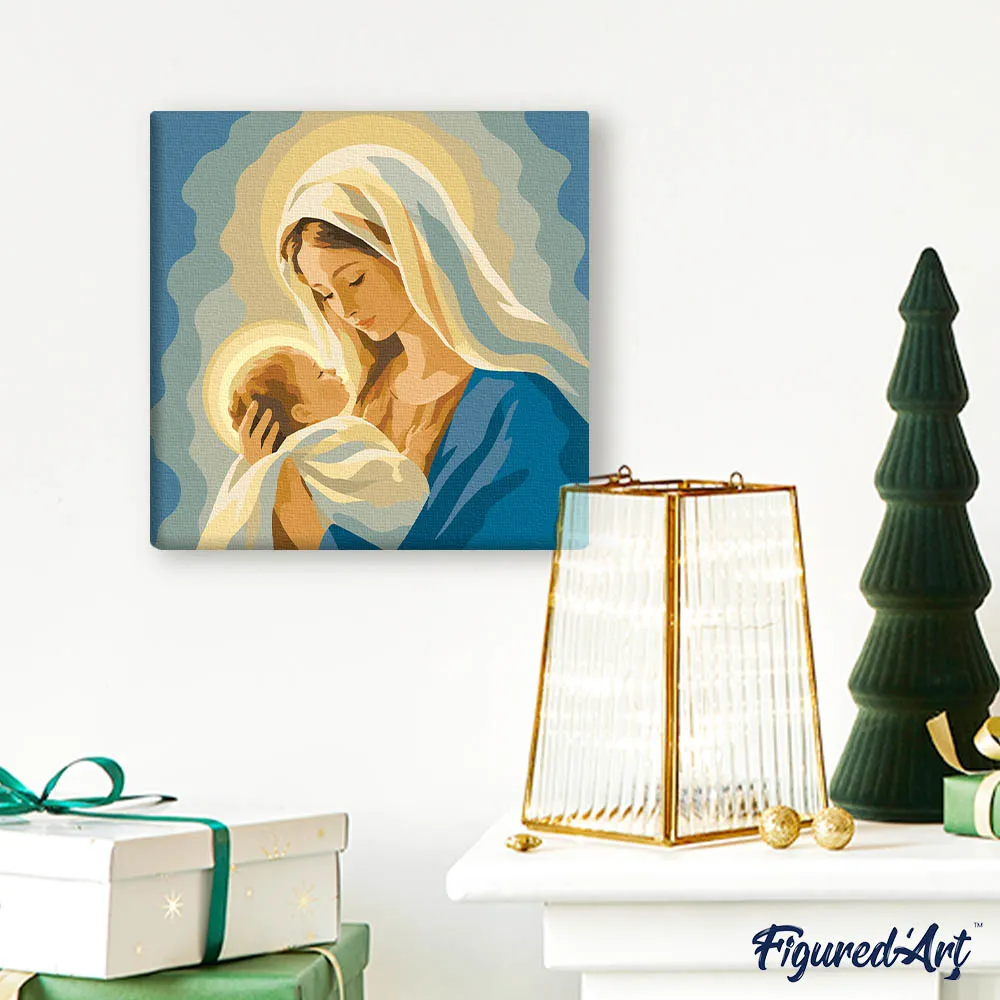Figured'Art Maria-gebed mini schilderen op nummer 20x20 cm met frame