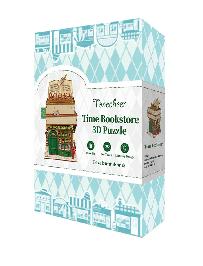 Figured'Art Tijd Boekwinkel miniatuurhuisje 24,5cm hout met LED