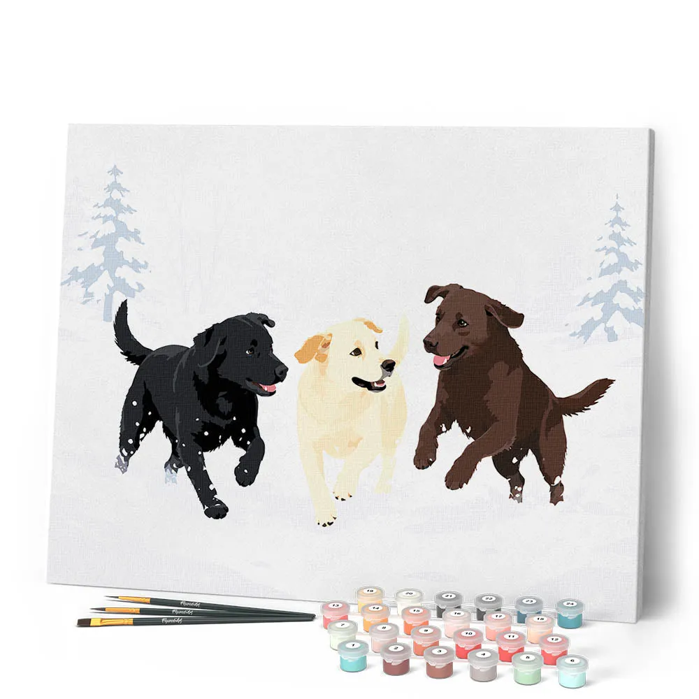 Figured'Art Winterse hondenspelletjes schilderen op nummer 40x50 cm
