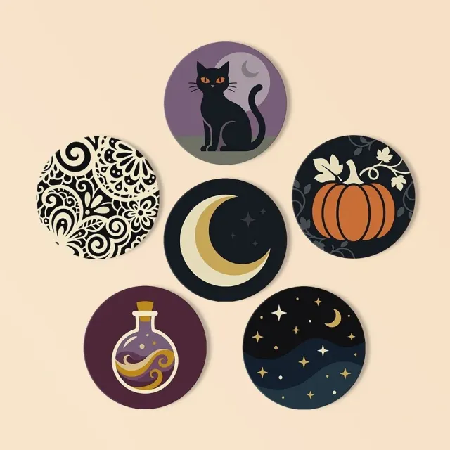 Figured'Art Halloweenmagie schilderen op nummer onderzetters 6 stuks