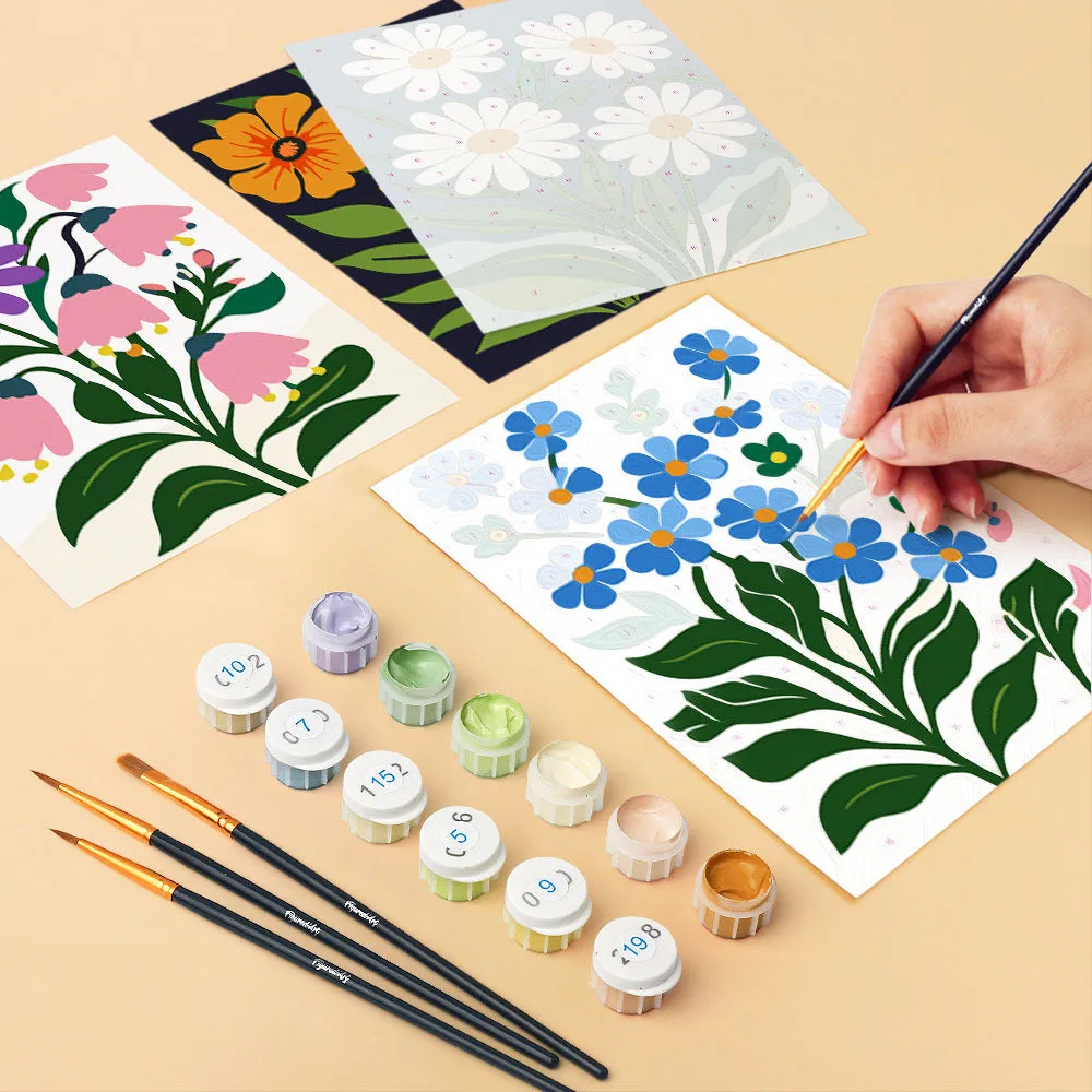 Figured'Art Grafische Bloemen mini schilderen op nummer 6 stuks