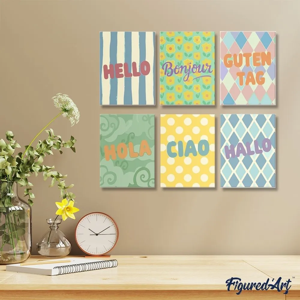 Figured'Art Hallo Wereld 2 schilderen op nummer 15x20 6 stuks