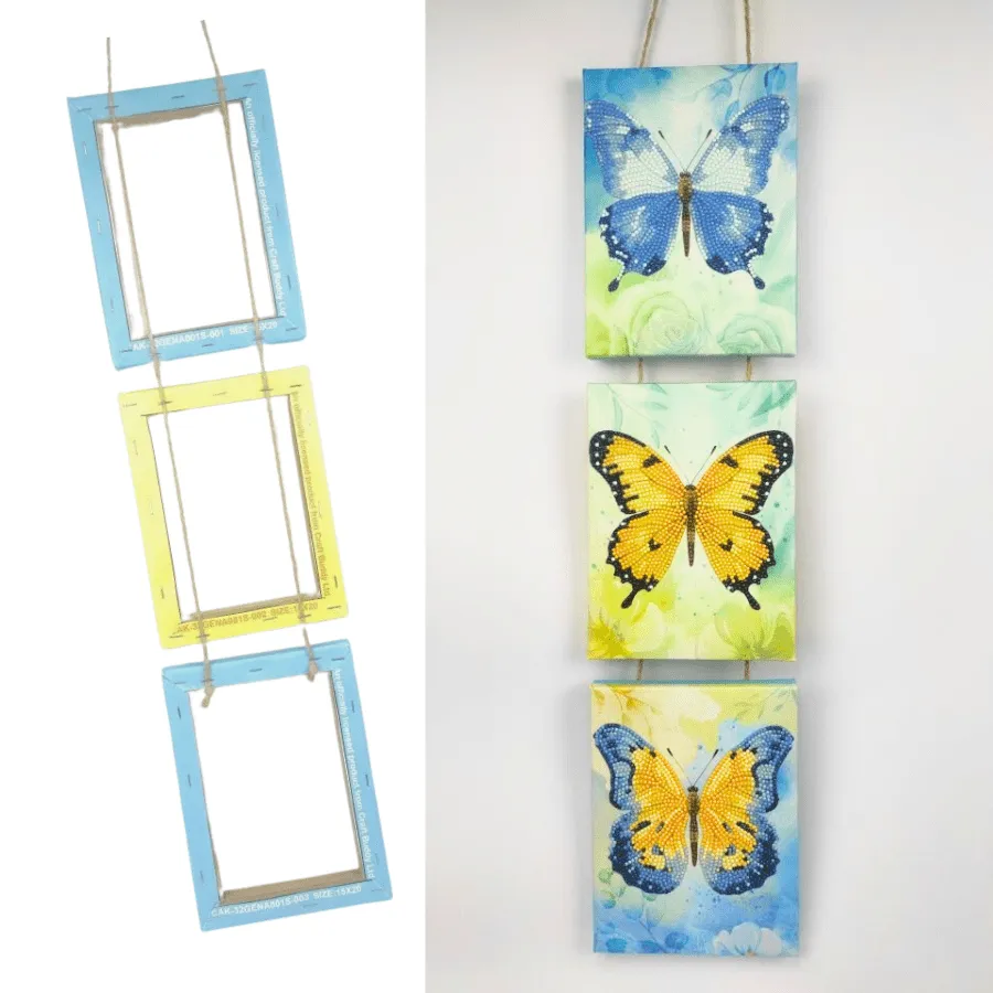 Craft Buddy Crystal Art Butterflies trio canvas 15x20cm vlinder