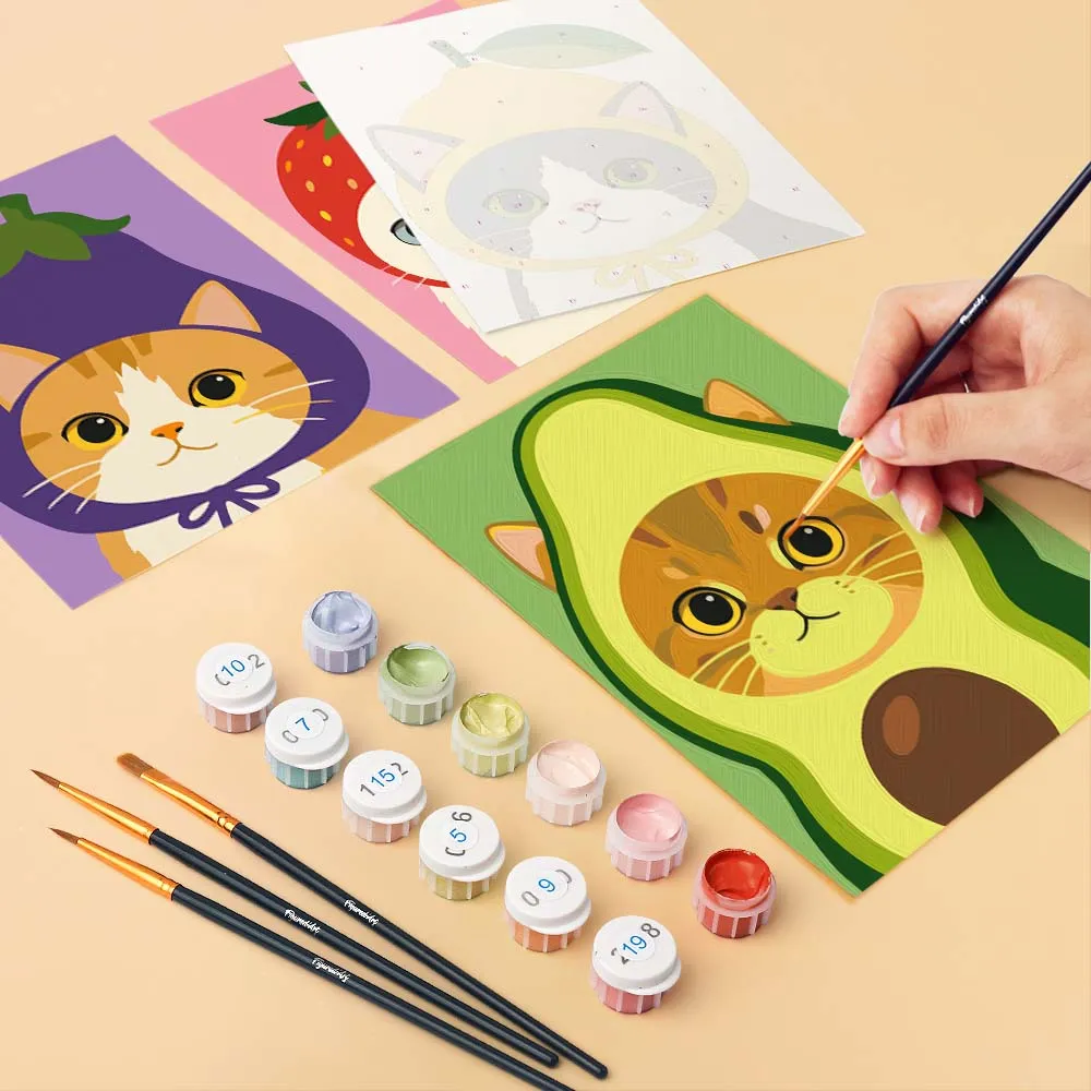 Figured'Art Katten met Mutsen mini schilderen op nummer 6x15x20