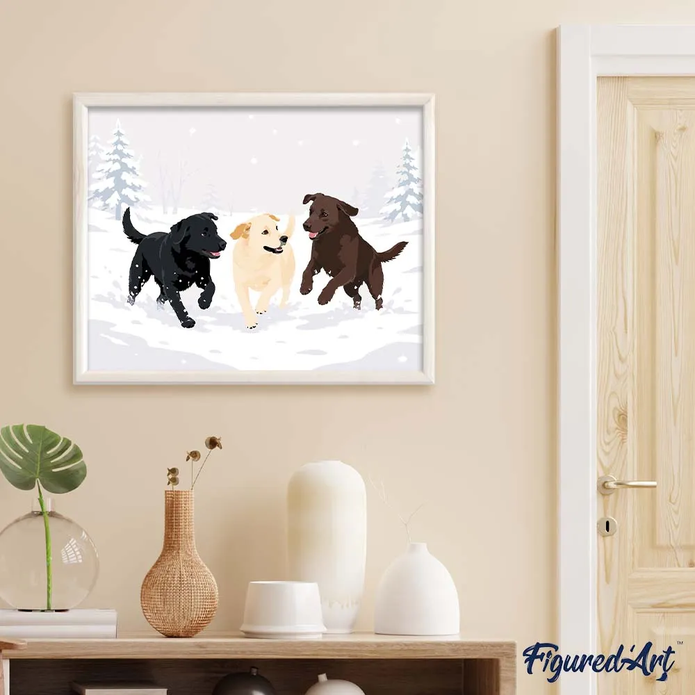 Figured'Art Winterse hondenspelletjes schilderen op nummer 40x50 cm