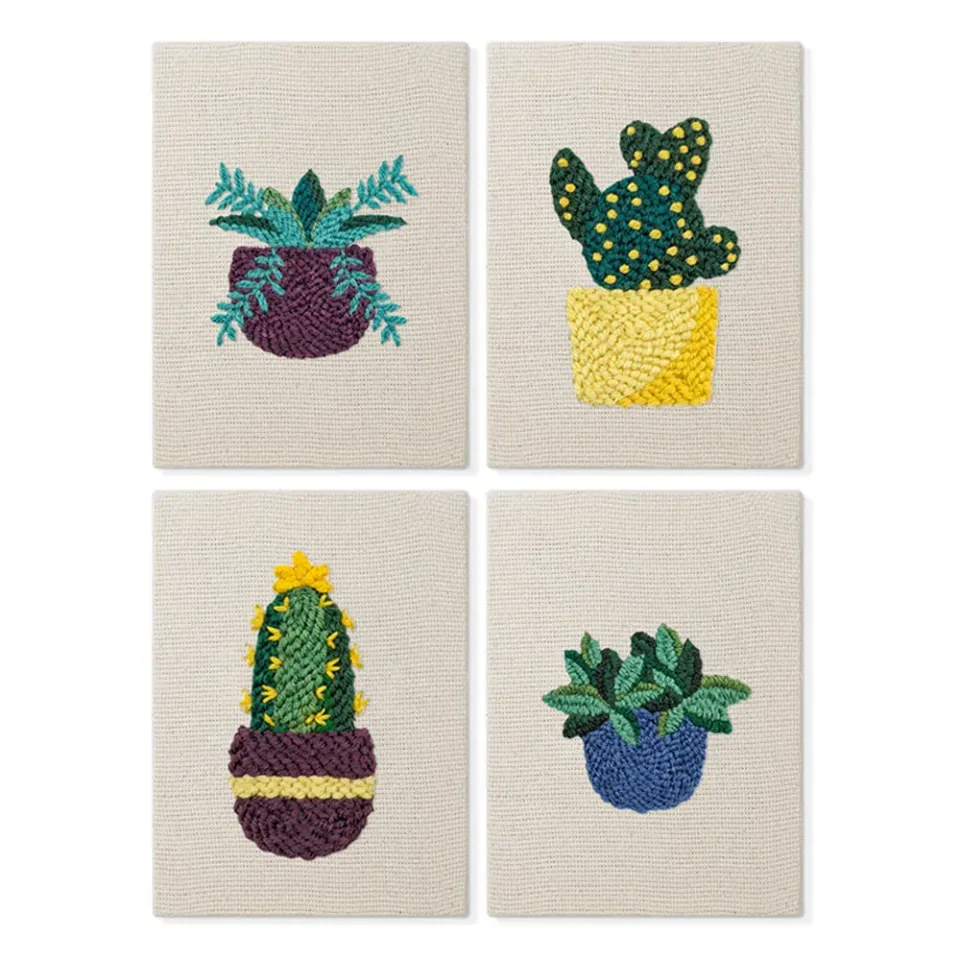 Figured'Art Punch Needle set Moderne Plantenpotten 4 stuks frames